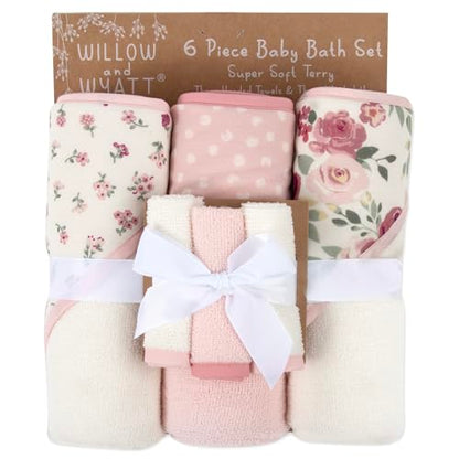 Hooded Baby Bath Towel and Washcloth 6 Piece Set for Newborns, Infants & Toddlers, Boys & Girls Baby Hooded Towels Set (Roses & Blossoms) - color: Roses & Blossoms