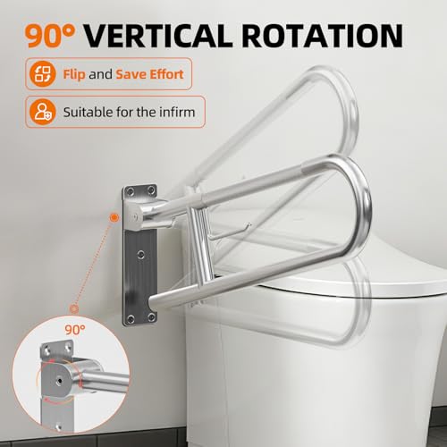 SPECILITE Heavy Duty Toilet Grab Bar 29.5 in, 440 Lbs Load Capacity | Anti-Slip Flip up Handicap Safety Rails for Shower, Wall Mount Support Handrails for Elderly, Disabled, Pregnant