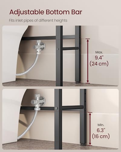 VASAGLE BARNET Collection - Over the Toilet Storage, Over Toilet Bathroom Organizer with Adjustable Shelves and Basket, 3 Hooks, Space Saving, 9.4 x 23.6 x 68.1 Inches, Ebony Black UBTS114BE01S - color: Ebony Black, style: 4 Tiers (68.1" H)