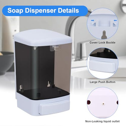 Soap Dispenser Wall Mount, 33.8oz/1000ml Commercial Manual Soap Dispenser Wall Mounted for Bathroom Kitchen Hotel, Liquid Containers Shampoo Plastic | Shower Room Dispenser Soap Pump, Visual Window, Easy Soap Replacement - color: 1000ml