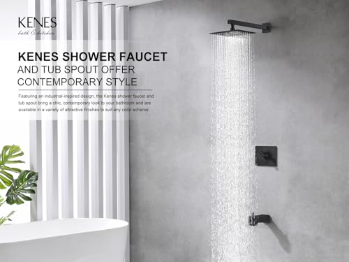KENES Matte Black Shower Set with Tub Faucet, Square Tub Shower Trim Kit | Shower Faucet with 10-Inch Rain Shower Head, Square Shower System, Valve Included, Lead-Free cUPC & NSF Certified, Stainless - color: Matte Black, style: Tub Shower Faucet Set