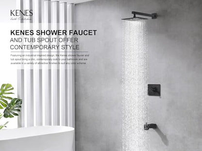 KENES Matte Black Shower Set with Tub Faucet, Square Tub Shower Trim Kit | Shower Faucet with 10-Inch Rain Shower Head, Square Shower System, Valve Included, Lead-Free cUPC & NSF Certified, Stainless - color: Matte Black, style: Tub Shower Faucet Set