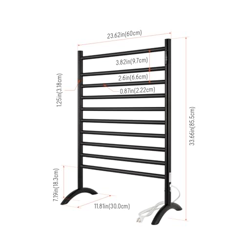 Freestanding Plug-in Towel Warmer 10-Bar Maker Black Stainless Steel | freestanding towel warmer , 15-min fast heating (122–140°F), 2/4-hr timer, stainless steel build, and 2-year warranty. - color: Black