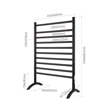 Freestanding Plug-in Towel Warmer 10-Bar Maker Black Stainless Steel | freestanding towel warmer , 15-min fast heating (122–140°F), 2/4-hr timer, stainless steel build, and 2-year warranty. - color: Black