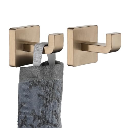 JQK Bathroom Towel Hook Champagne Bronze, Coat Robe Clothes Hook for Bathroom Wall Mounted (Pack of 2), SUS 304 Stainless Steel 0.8mm, TH250-CB-P2 - color: Champagne Bronze