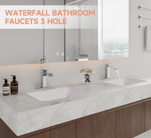 Chrome Bathroom Faucets Evolvegoods Modern Waterfall Bathroom Faucet | Single Handle 1 or 3 Hole Bathroom Sink Faucet RV Mixer Tap Vanity Faucet with Deck Plate Pop-up Drain and Supply Lines - color: Chrome