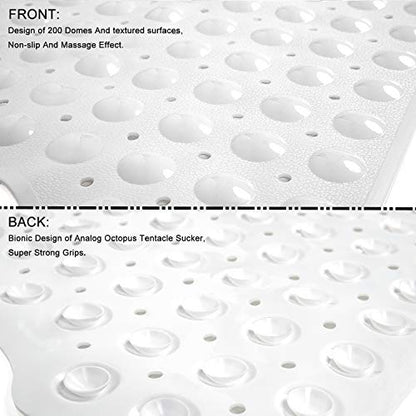 TEESHLY Bath Tub and Shower Mats, Non-Slip 39 x 16 Inch Extra Long Bathtub Mat, Machine Washable BathMat with Drain Holes, Suction Cups for Bathroom (Opaque White) - color: Opaque White