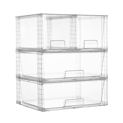 Vtopmart Clear Stackable Storage Drawers, 4 Pack Wide Organizer Set | Wide and Medium Pull-Out PET Drawers with Stackable Design for Balanced Storage, Kitchen Cabinets, Closets and Pantry - style: 2 Wide+2 Medium