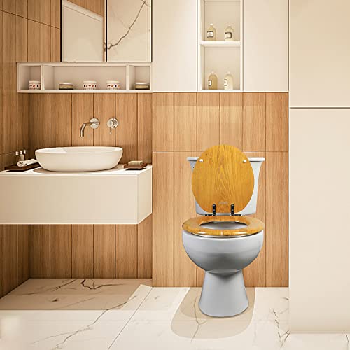 Angel Shield Elongated Wooden Toilet Seat Quiet Close(Oak) | Quick Release Metal Hinges, Adjustable Fit for Standard Elongated Toilets, Easy to Install&Clean - color: Oak, size: Elongated