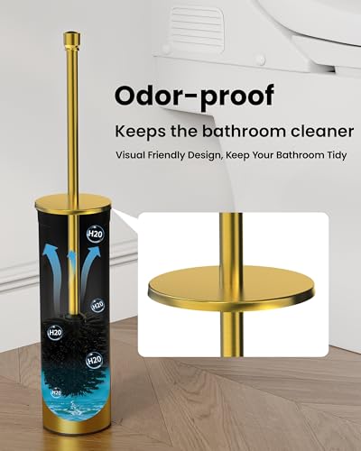 Toilet Brush and Holder Set, Toilet Bowl Brush for Bathroom with Long Handle, Stainless Steel Toilet Cleaner Brush with Durable Scrubbing Bristles,Splash-Prooft (Brushed Gold) - color: Brushed Gold