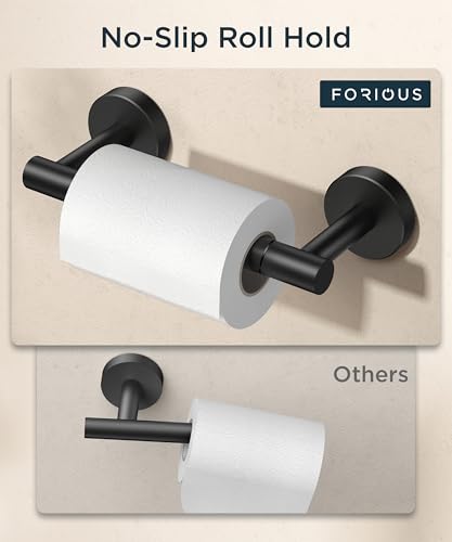 FORIOUS Commercial Toilet Paper Holder Wall Mount Bathroom Tissue Holder | Matte Black | SUS304 Stainless Steel Rustproof | Double Post Pivoting Toilet Paper Roll Holder | Screw-In | Round Base - color: Matte Black