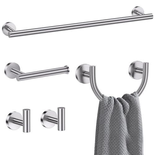 Brushed Nickel Towel Bar Set, 5-Piece Bathroom Hardware Accessories Set with Smiley Face Towel Rings, Stainless Steel Wall-Mounted Towel Holder Set for Bathroom,23.6 Inch - color: Brushed Nickel