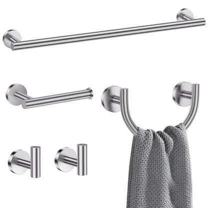 Brushed Nickel Towel Bar Set, 5-Piece Bathroom Hardware Accessories Set with Smiley Face Towel Rings, Stainless Steel Wall-Mounted Towel Holder Set for Bathroom,23.6 Inch - color: Brushed Nickel