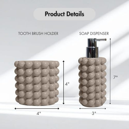 Better Trends 2-Piece Bathroom Accessory Set 400mL Refillable Soap Dispenser with Rustproof Pump 2-Slot Toothbrush for Vanity, Sink & Countertop Organization Beige Nova Collection - color: Beige