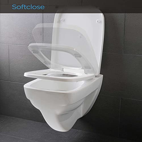 Square Toilet Seat, Soft Close Toilet Seat with Quick Release for Easy to Clean, Heavy Duty Toilet Seat Covers, Top Fix 360 Adjustable Hinges, White Toilet Lid Loo