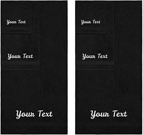 Personalized Towels, Hotel & Spa Quality, Super Soft, Highly Absorbent, Bathroom Sets, 100% Cotton Monogrammed towels 6 Piece Towel Set, Includes 2 Bath Towels, 2 Hand Towels, 2 Washcloths, Black - color: Black, size: 6 Pieces Towel Set