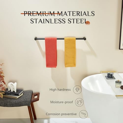 KOKOSIRI Towel Rack Black Bathroom Wall Mounted Towel Holder 20-Inch Bath Towel Bar Hanger Bathroom Hardware Accessories Stainless Steel, B4007BK-L20 - color: Matte Black, size: 20-Inch