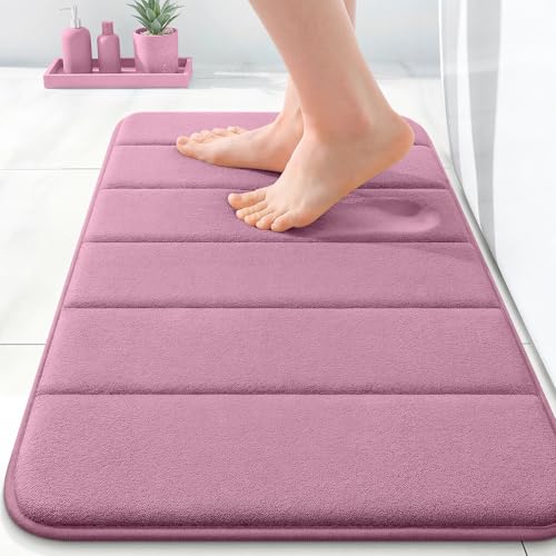OLANLY Memory Foam Bath Mat 24x16, Super Soft Absorbent Bathroom Rugs, Quick Dry, Machine Washable Shower Floor Rugs, Bathmat Carpet, Bathroom Home Decor Accessories, Deep Plum - color: Deep Plum, size: 24" X 16"