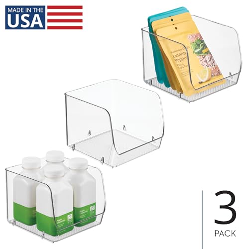 iDesign Stackable Open-Front Storage Bins, Set of 3, Clear | Kitchen and Pantry Organization - style: Pack of 3
