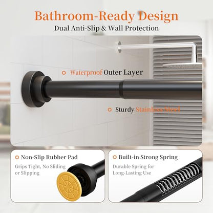 STARLATTA 2 Pack Shower Curtain Rods:43-80 Inch No Drilling Tension Rods, 1" Diameter Heavy Duty Adjustable, Stainless Steel Rust-Proof Spring Anti-Slip Curtain Rod for Bathroom (Black,80'') - color: Black, size: 43''-80''