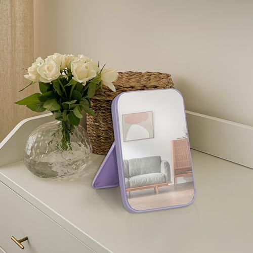 2Pcs Table Desk Vanity 8-Inch Makeup Mirror, Simple Portable Travel Mirror with Stand, Standing and Wall Hanging Dual-use Purple - color: 2pcs-purple