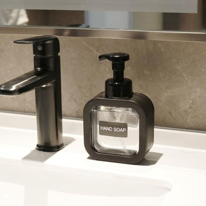 Foaming Soap Dispenser, 300ml (10oz) Plastic Refillable Foaming Hand Soap Dispenser with 8 Pcs Waterproof Labels, Foam Pump Bottle for Bathroom and Kitchen (Black) - color: Black