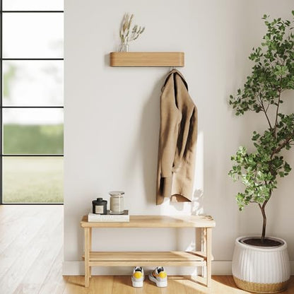 Kazai. Wall-Mounted Coat Rack 'Toke' - Modern Design Coat Rack with Hidden Wall Hooks - Solid Wood Veneer Panel Coat Hanger - Oak - color: Oak, size: 5 Hooks