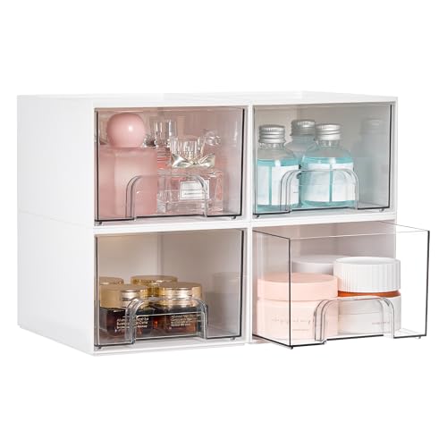 Vtopmart 4 Pack Small Stackable Storage Drawers, White | Bathroom Makeup Accessories Organizer, Plastic Bins For Desk, Vanity, Undersink, Medicine Cabinet ,Home Organization - style: 4pack-White