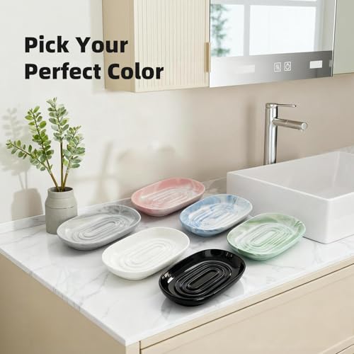 Ceramic Soap Dish for Bath Sink- Modern Black Bar Soap Holder for Shower - Easy to Clean Multi-Purpose Oval Soap Dishes for Soap Bar, Sponges, Jewelry, Small Items | Fits Bathroom & Kitchen - color: Black- Smooth Glossy