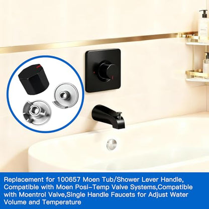 All Metal Replacement for 100657 Moen Tub/Shower Lever Handle,Compatible with Moen Valve Systems and trol Valve,A Fashionable Polygonal knob Style,Matte Black