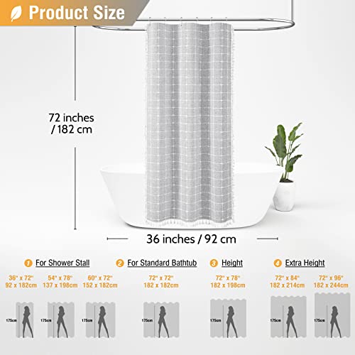 Stall Boho Farmhouse Linen Heavy Duty Shower Curtain, 36x72, Gray/Grey | Half Size, 330GSM Linen Blend, 3-side Tassels, Water Repellent Fabric, 6 Plastic Hooks, Rustic Bohemian, Machine Washable - color: Grey, size: 36"W x 72"L (Pack of 1)