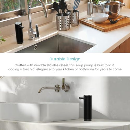 Home Zone Living Foaming Hand Soap Dispenser | Stainless Steel Outer Cover, Refillable Pump for Kitchen and Bathroom Sinks, Black - color: Black