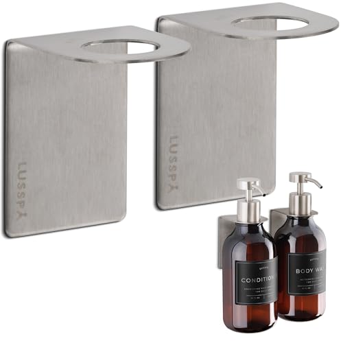 Wall Mount Soap Dispenser Holder, 2 Pack – 304 Stainless Steel, 2.95"×1.97"×2.56", 1.1" Neck Fit, No-Drill Peel & Stick Adhesive, Rustproof, Fits LUSSPA Bottles (Brushed Silver) - color: Brushed Silver