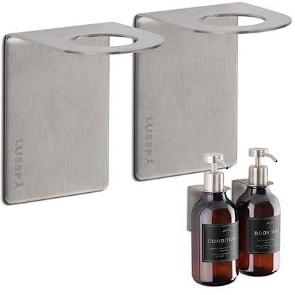 Wall Mount Soap Dispenser Holder, 2 Pack – 304 Stainless Steel, 2.95"×1.97"×2.56", 1.1" Neck Fit, No-Drill Peel & Stick Adhesive, Rustproof, Fits LUSSPA Bottles (Brushed Silver) - color: Brushed Silver