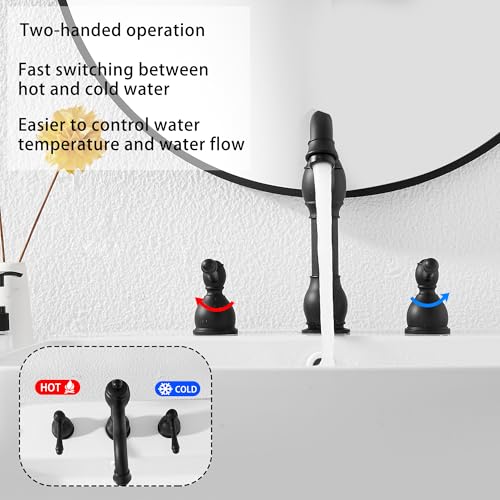 2 Handles 3 Holes Faucet Widespread Bathroom Sink Faucet Basin Tap Mixer Supply Hose Included Matching Pop Up Drain Matte Black - color: Black, size: Widespread
