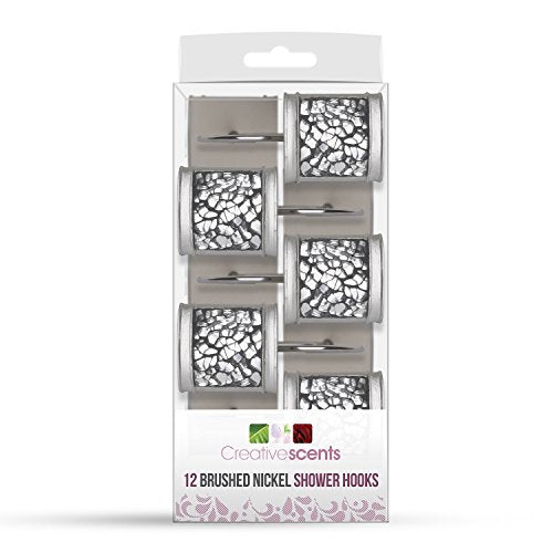 Creative Scents Silver Shower Curtain Hooks Decorative | Set of 12 | Crackled Glass Shower Curtain Rings - style: Shower Curtain Hooks
