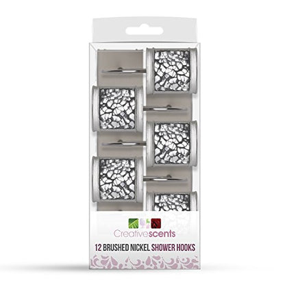 Creative Scents Silver Shower Curtain Hooks Decorative | Set of 12 | Crackled Glass Shower Curtain Rings - style: Shower Curtain Hooks