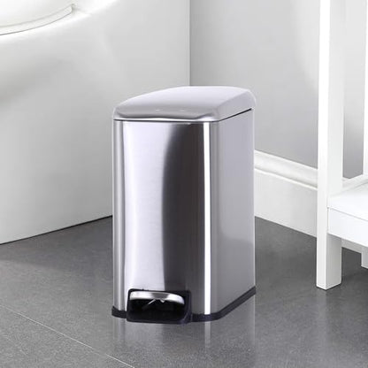 Small Bathroom Trash Can with Lid, 5 Liter/1.3 Gallon Stainless Steel Small Garbage Can with Removable Inner Bucket & Soft-Close Foot Pedal, Slim Trash Can for Bathroom, Bedroom, Office (Silver) - color: Silver, size: 1 Pack