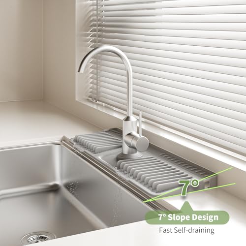 2026 New Silicone Sink Splash Guard, 7°Slope Fast Self-draining | Faucet Mat for Kitchen Sink, 7°Slope Fast Self-draining, Fast Drying Tidy Faucet Mat Splash Guard - color: (Black, 17.7x5.6 Inches)