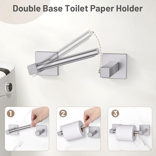 Lairuier Brushed Nickel Bathroom Accessories, Towel Bar Set Wall Mounted | 5 Pieces Bathroom Hardware Set, SUS304 Stainless Steel Double Base 23.6" Towel Bar, Towel Ring, Toilet Paper Holder & Hooks - color: Brushed Nickel, size: 5 Pieces - Double Base