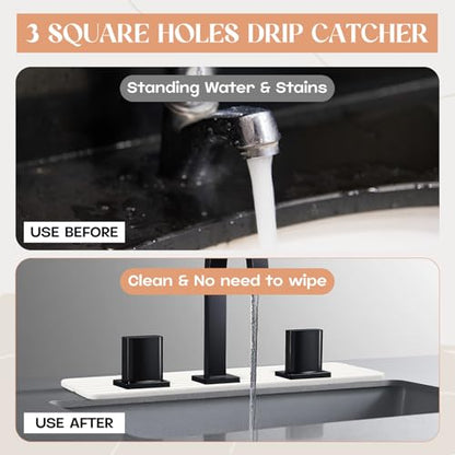 Teenyyou 3 Square Hole White Faucet Mat Kitchen Sink 16.14" x 4.49" | Bathroom Faucet Absorbent Mat,Diatomite Splash Guard,Quick Drying Drip Catcher,Hole 1.97",Holes Spaced About 1.97" - color: White, style: 3 Square Hole