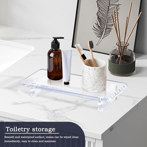 Small Clear Acrylic Vanity Tray, Bathroom & Kitchen Countertop Decor | 2-Pack, Space-Saving, Elevated Base, Candle, Perfume & Toilet Tray, Restroom，Living Room, Office & Entryway Decor - size: Small-8.6x 3.6 x 1.5 inches