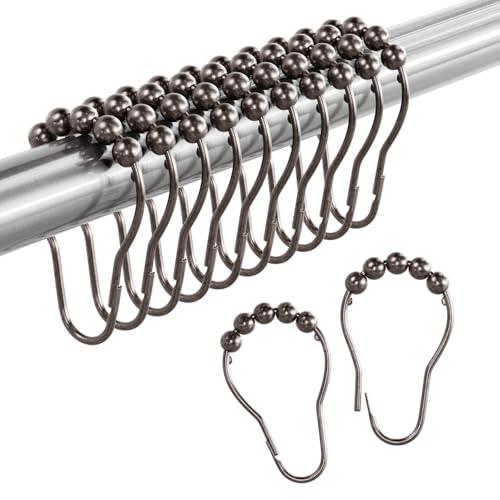 Bronze Shower Curtain Hooks, 12PCS Rust-Resistant Metal Shower Hooks Ring Shower Rings for Curtain, Rolling Shower Curtain Rings for Bathroom Shower Rod Shower Curtain Hangers - color: Bronze