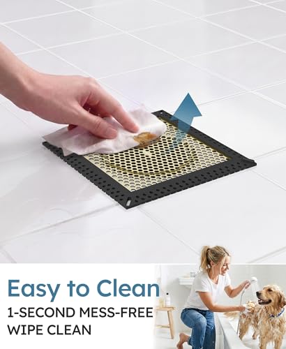 Square Shower Drain Hair Catcher, Anti-Clogging, 6 inch | 304 Stainless Steel and TPE Material/ Not Moving / Easy Clean / Fast Drainage / Fits Bathroom Hair Catcher for Shower - color: Matte Black & Brushed Gold, size: 6 inch
