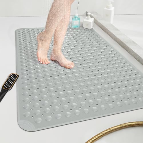OTHWAY Large Shower Mat 34"x 23", TPE Non Slip Shower Mat for Walk in Shower Stall, Inside Shower Mats with Drain Holes Suction Cups, Anti-Slip for Elderly (Dark Grey) - color: Dark Grey, size: 34" x 23" (Rectangular)