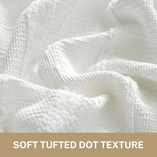 Farmhouse White Shower Curtain Boho, 72 x 72 Cotton Blend Tufted Weave Waffle Stripe Textured Heavy Duty, Fabric Shower Curtain for Bathroom, Hotel - color: White B, size: 72"W x 72"L (Pack of 1)
