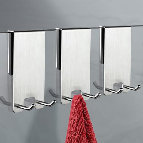 Taozun Shower Door Hooks, 3-Pack Towel Hooks for Bathroom Frameless Glass Door, Shower Squeegee Hook, Silver, Stainless Steel - color: Silver, size: 3 Pack