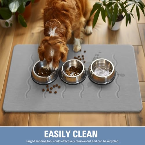 OTHWAY 32"x 20" Stone Bath Mat Large, Diatomaceous Earth Bath Mat for Bathroom Quick Drying Absorbing, Long Non-Slip Diatomite Hard Stone Shower Mat Instant Dry(Light Grey)