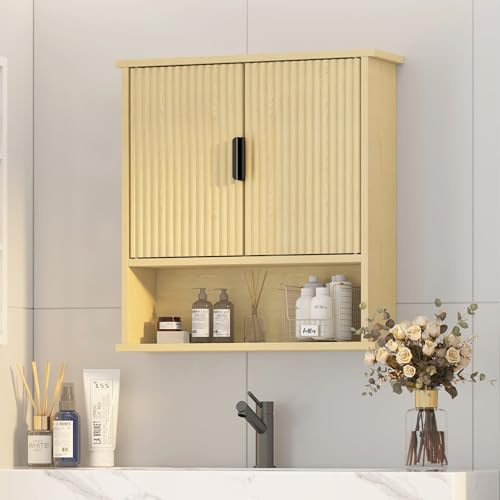 Bathroom Wall Cabinet,Farmhouse Medicine Cabinet for Bathroom with 2 Doors,Wall Mounted Medicine Cabinets Over Toilet Storage Cabinet for Laundry Room/Kitchen/Living Room,Natural,23 x 24