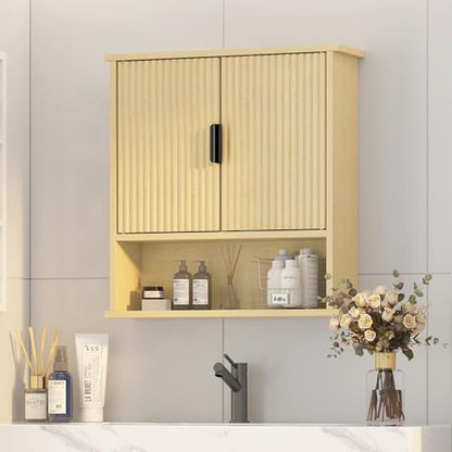 Bathroom Wall Cabinet,Farmhouse Medicine Cabinet for Bathroom with 2 Doors,Wall Mounted Medicine Cabinets Over Toilet Storage Cabinet for Laundry Room/Kitchen/Living Room,Natural,23 x 24